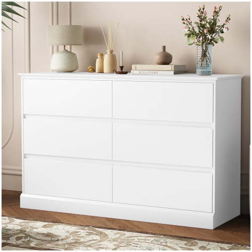 White Dressers Bedroom Dresser 6 Drawer Storage Chest of Drawers Double Dresser Storage Side Cabinet Room Furniture for Bedroom Living Room
