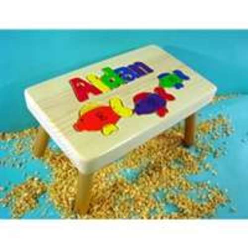 Fish Step Stool | Wood Name Puzzle Stool | Tiny Keepsakes