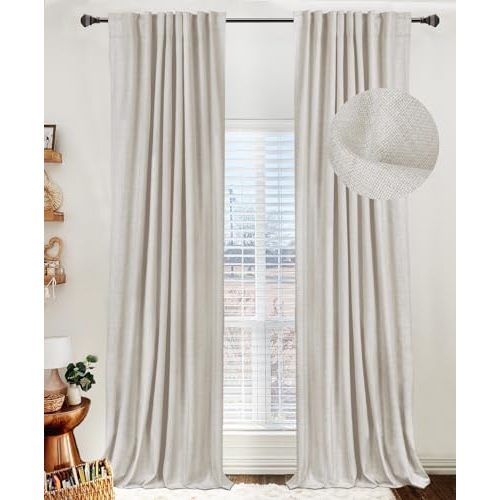 100% Blackout Shield Linen Blackout Curtains for Bedroom 96 Inches Long,Back Tab/Rod Pocket Living Room Drapes,Thermal Insulated Textured Blackout Curtains 2 Panels Set,50" W x 96" L,Natural Linen