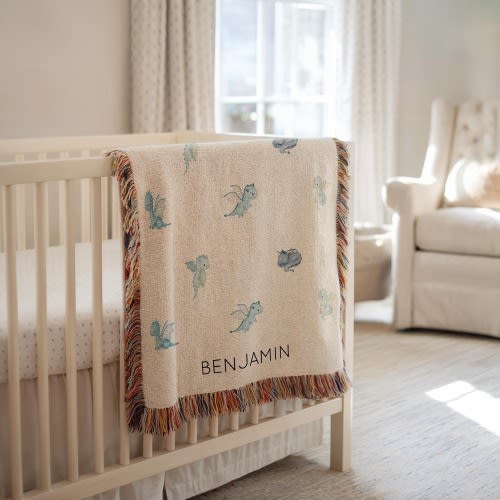 Personalized Baby Dragon Blanket, Custom Name Crib Throw with Dragons, Fantasy Nursery Decor, Baby Dragons Blanket, Blue Dragon Baby Quilt