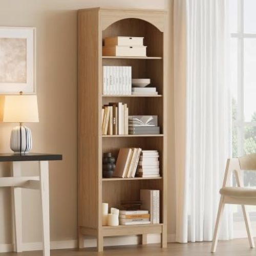 Arched Bookshelf,5 Tier Tall Bookcase with Adjustable Shelves for Storage