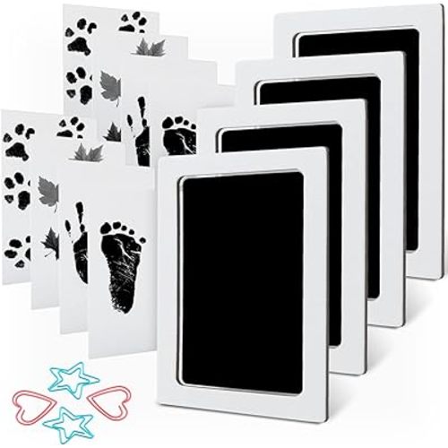 MengNi Baby Footprint Handprint Pet Paw Print Kit Large Size with 4 Ink Pads and 8 Imprint Cards