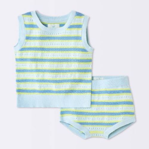 Baby Boys' Striped Sweater Tank Top and Shorts Set - Cloud Island™ Blue/Yellow 12M