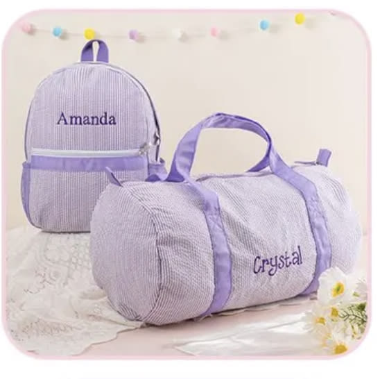 Monogram Seersucker Bag Set: Purple Set