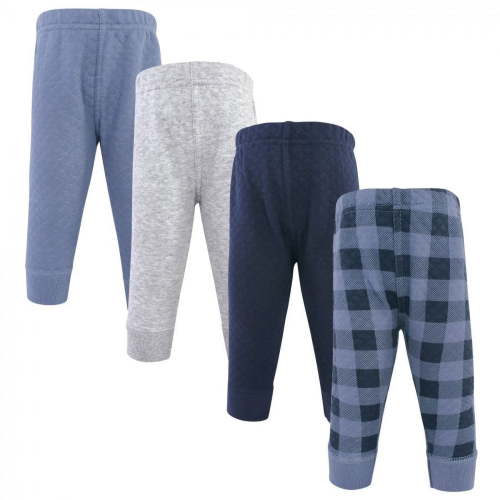 Hudson Baby Infant and Toddler Boy Quilted Jogger Pants 4pk, Navy Plaid, 0-3 Months