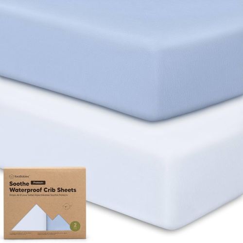 2-Pack Waterproof Crib Sheets for Girl, Boy - Organic Cotton 52X28 Fitted Crib Sheets Neutral,Crib Mattress Protector Sheets,Soft Toddler Bed Sheets,Washable Infant Fitted Baby Crib Sheets (Blue Flax)