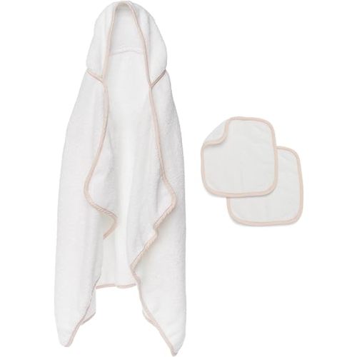 Lalo The Hooded Towel & Washcloth Set, 100% Organic Cotton, Soft on Sensitive Skin, Durable & Absorbent, Machine Washable, Includes One Baby Towel and Two Washcloths - Grapefruit
