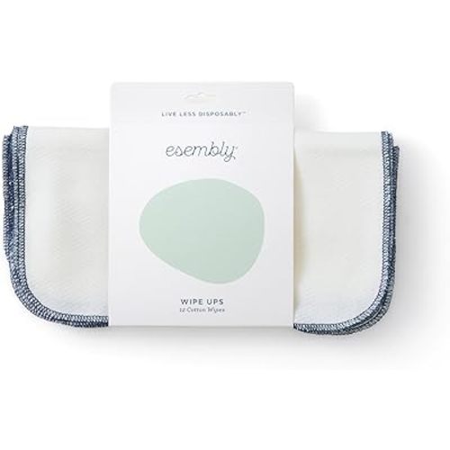 Esembly Wipe Ups, Organic Cotton Reusable Baby Wipes, Soft and Sturdy Washable Cloth Diaper Wipes, One Size, 12-pk