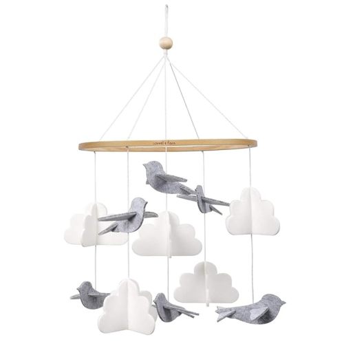 Baby Crib Mobile – Wooden Hanging Nursery Baby Mobile for Crib, Nursery Decor for Boys & Girls, Perfect Shower Gift (Birds and Clouds) Also Fits Bassinets, Sorrel + Fern