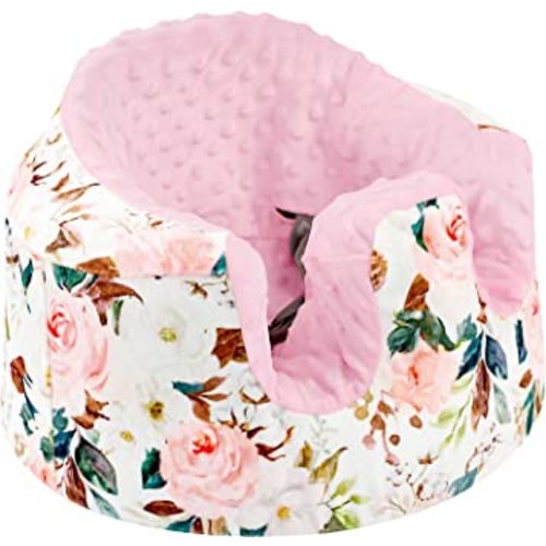 DILIMI Minky Seat Cover Compatible with Bumbo Seat, Removable Ultra Soft Comfortable Warm Seat Slipcover for Baby Girl and Boy, Pink Flower