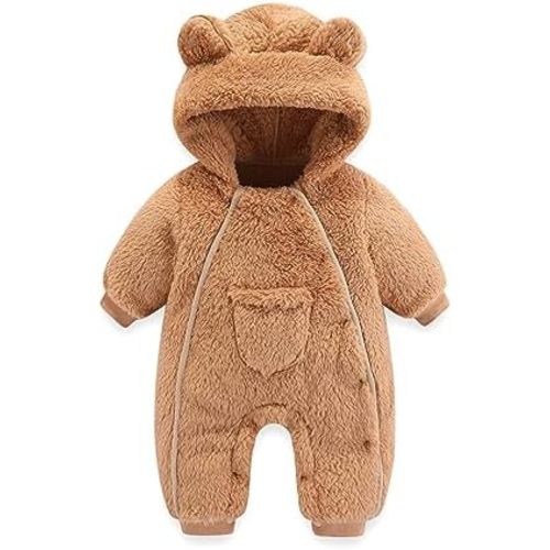 Newborn Baby Bear Onesie Outfit Suit Girls Boys Fleece Jumpsuit Romper Hooded Coat Winter Clothes Outwear Snowsuit
