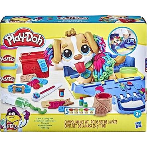 Play-Doh Care 'n Carry Vet Playset for Kids 3 Years and Up with Toy Dog, Storage, 10 Tools, and 5 Modeling Compound Colors, Non-Toxic