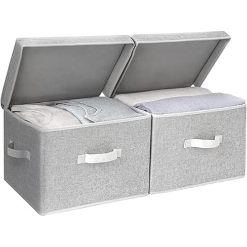 StorageWorks Decorative Storage Boxes, Storage Basket with Lid and Handles, Gray, Large, 2-Pack, 15 ¾" L x 10 ¼" W x 9 ¾" H