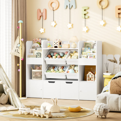 Isabelle & Max™ 49.6'' W Kids Storage Bookcase, Wood Toy Organizer With Drawers, Display Shelves and Bins & Reviews | Wayfair