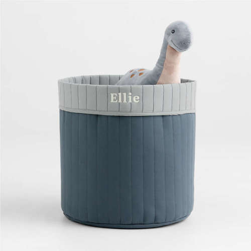 Personalized Quilted Quarry Blue Reversible Floor Storage Bin