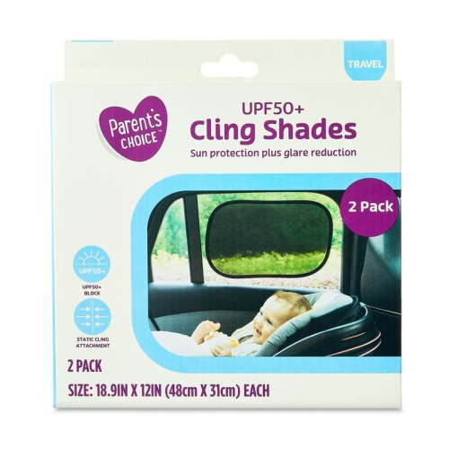 Parent's Choice Baby Car Window Cling Shades, UPF 50+, Universal Fit, Blocks Heat&UV, 2 Pack, Black