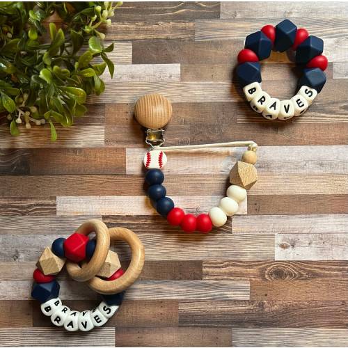 Atlanta Braves Toy Collection - Pacifier Clip - Rattle - Braves Baby Toy - Rattle - Red - Navy - Baseball - Baby Gift - Toy - Baby Shower