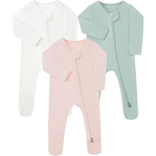 Size: Newborn - Baby Footie Pajamas Rayon Made from Bamboo 3 Pack