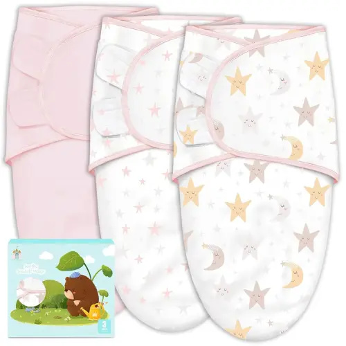 Cute Castle 3-Pack Baby Swaddle Sleep Sacks - Newborn Swaddle Sack - Ergonomic Baby Swaddles Blanket Warp for Boys and Girls - Baby Essentials (0-6 Months - Pink, Moon, Stars)