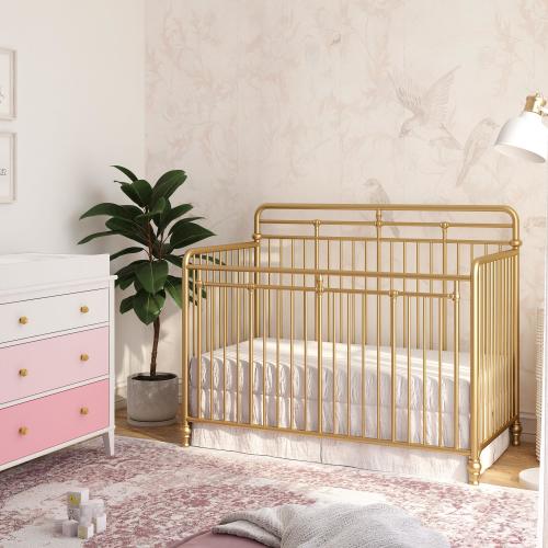 Little Seeds Monarch Hill Hawken 3 in 1 Convertible Metal Crib, Gold