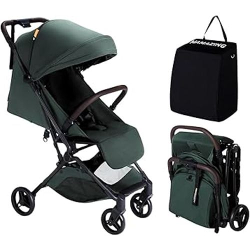MAMAZING Lightweight Baby Travel Stroller with Carbon Fiber Frame, Compact & Airplane-Friendly, One-Handed Folding Design, 11.6 lbs, Perfect for Toddlers, Green