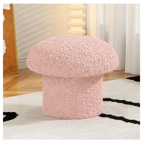 Round Mushroom Ottoman Mushroom Stool Modern Minimalism Mushroom Vanity Stool Soft Comfortable Footstool Ottoman for Living Room Bedroom Balcony (Pink,16" D x 10" W x 14" H)
