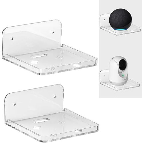 Wall Mount Floating Shelves for 2 Pcs Camera Mini Speaker Shelf Baby Monitor Wall Mount Shelf Other Small Items in Bedroom Bathroom Kitchen Living Room Clear Mini Shelf Flexible Use for Wall Space