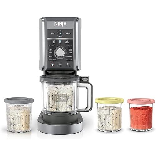 Ninja CREAMi Deluxe Ice Cream & Frozen Treat Maker, Includes (4) Family-Sized 24 oz. Tubs, for Ice Cream, Sorbet, Milkshakes, Frozen Yogurt, & More, 11-in-1, XL Capacity, Silver