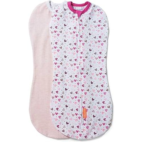 SwaddleMe by Ingenuity Compression Baby Swaddle Pod, Two-Way Zipper for Easy Diaper Changes, Improves Sleep & Calms Startle Reflex, 0-2 Months, 1.0 TOG, 2-Pack - I Heart You