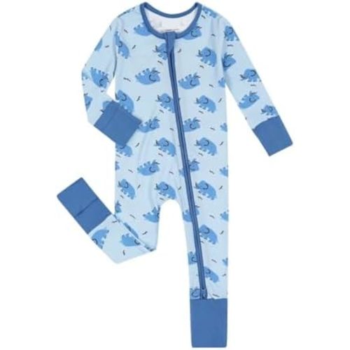 Teach Leanbh Unisex Baby Bamboo Viscose Pajamas with Mittens and Feet Cuffs 2 Way Zipper Long Sleeve Romper Sleep and Play
