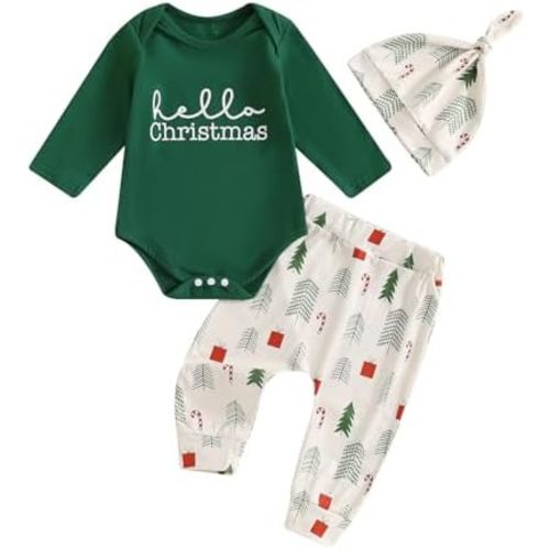MBMSHEGH Baby Boy Christmas Outfit Newborn Boy Clothes Long Sleeve Romper Pants Hat Infant Fall Winter Clothing Set