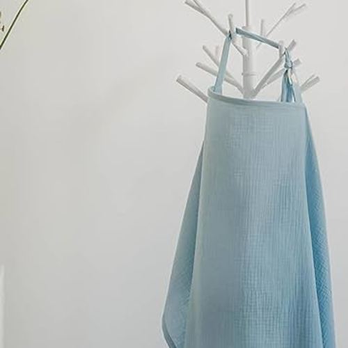Breathable Muslin Nursing Cover for Baby Breastfeeding by Bond (Baby Blue) - Pumping Breastfeeding Cover Up for Mom I Also Works Ideal as Stroller Cover and Privacy Nursing Blanket