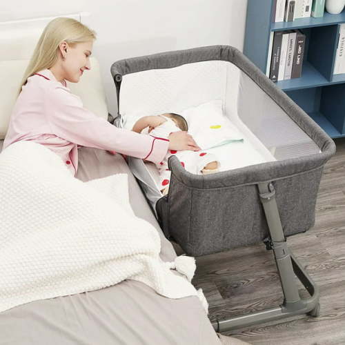 Pamo Babe Unisex Infant Bedside Sleeper Bassinet with Wheels and Floding Frame For 0-9 months Baby (Grey)