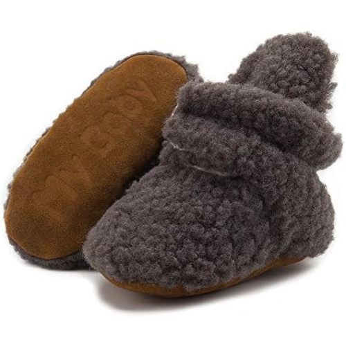 Babelvit Newborn Baby Boy Girl Soft Fleece Booties Stay On Infant Slippers Socks Shoe Non Skid Gripper Toddler First Walkers Winter Ankle Crib Shoes