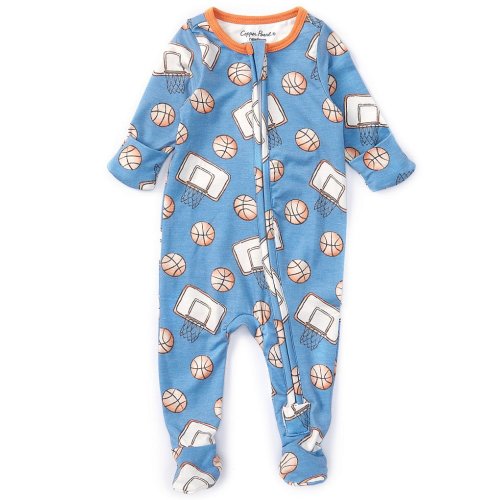 Copper Pearl Baby Boys Dunk Basketball Print Long Sleeve Zip Front Footie