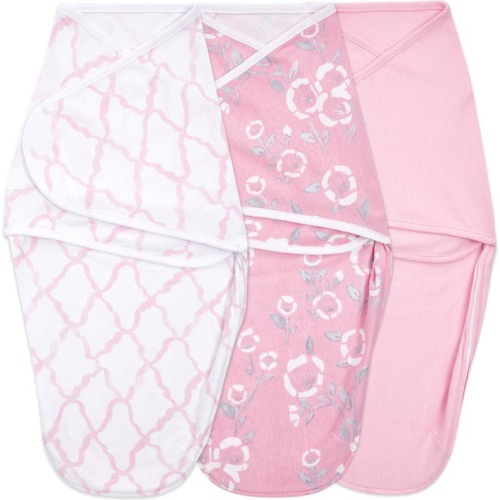aden + anais Aden & Anais Essentials Wrap Swaddle - Set of 3, 0-3 M, Stencil Pink