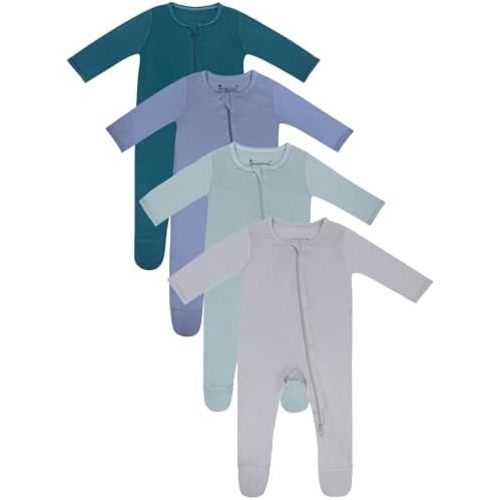 Jimonda Baby Boy Romper 4-Pack - Bamboo Zip-Up Pajamas for 0-24 Months,Unisex Footed Sleepers,Ultra-Soft Stretchy Fabric