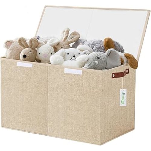 Large Toy Storage Box with Lids, Collapsible Sturdy Baby Storage Organizer Chest Bin Basket for Kids, Boys, Girls, Playroom, Nursery, Bedroom, Closet 25"x13"x16" (Khaki)