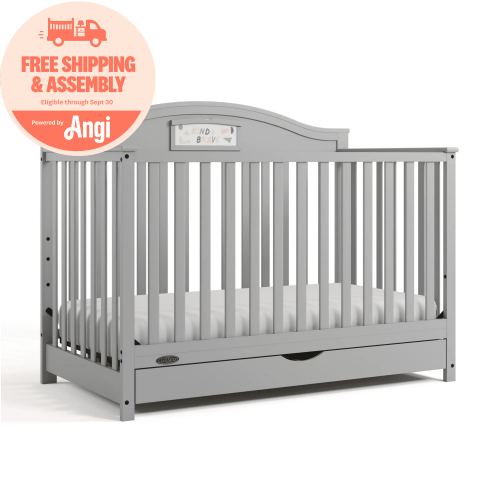 Graco Story 5-in-1 Convertible Baby Crib with Storage Drawer, Pebble Gray