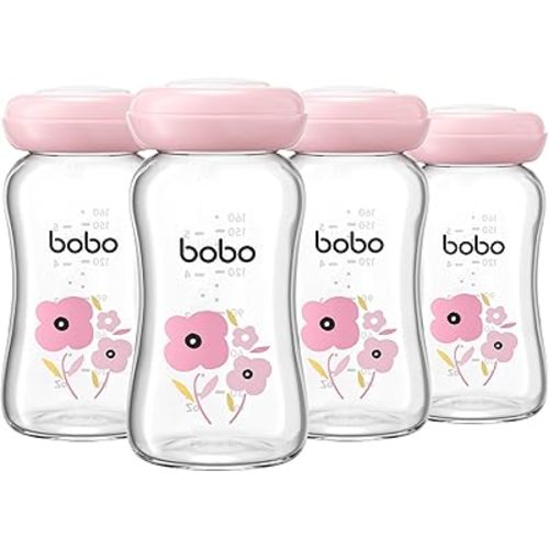 YOHKOH Glass Breast Milk Storage Bottles - 100% Leak-Proof, BPA-Free Breastmilk Storage Containers, Freezer & Dishwasher Safe, Ideal for Nursing Mothers (Red, 5.4oz (Pack of 4))