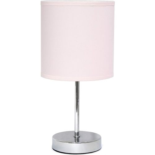 Simple Designs LT2007-BPK Chrome Mini Basic Table Lamp with Fabric Shade, Blush Pink