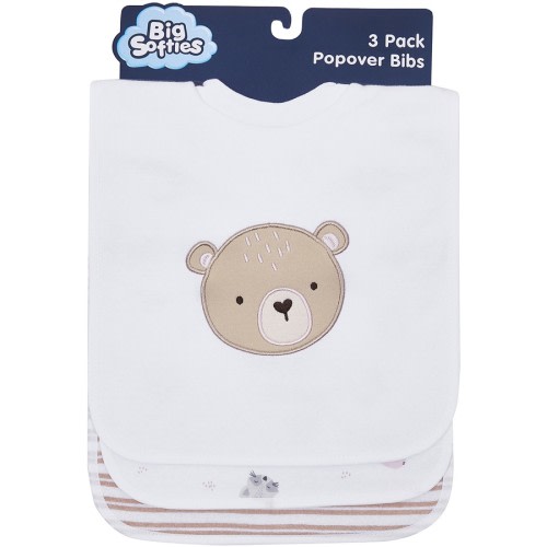 Big Softies Baby Bear Bibs 3 Pack - White - Bear - Size Onesize