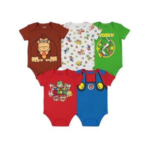 Super Mario Nintendo Mario Yoshi Donkey Kong Browser Lugi Toad Newborn Baby Boys 5 Pack Short Sleeve Bodysuits Multicolored 3-6 Months