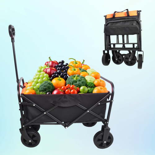 Segmart Wagon Utility Cart, Folding Outdoor Beach Wagon with Adjustable Handle & 2 Mesh Cup Holders, Wagon Perfect for Camping, Concerts, Sporting Events, Beach, 150lbs, Black, S10484