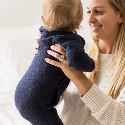 Organic Cotton Quilted Bee Wrap Front Baby Jumpsuit Midnight