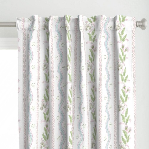 Grandmillennial Curtain Panel - Emma Stripe by danika_herrick - Cottage Stripe Simple Floral Traditional Custom Curtain Panel by Spoonflower