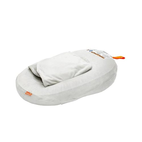 Boon Puff+ Inflatable Baby Bather - Infant Bathtub Includes Microfleece Cover, Swaddle Wings, and Storage Bag – Inflatable Baby Bathtub for Newborns and Infants - Grey