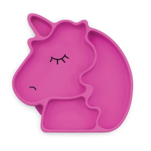 Bumkins Toddler and Baby Suction Plate, Silicone Divided Grip Dish, Babies and Kids, Baby Led Weaning, Children Feeding Supplies, Non Skid Sticky Bottom, Platinum Silicone, Ages 6 Months Up, Unicorn