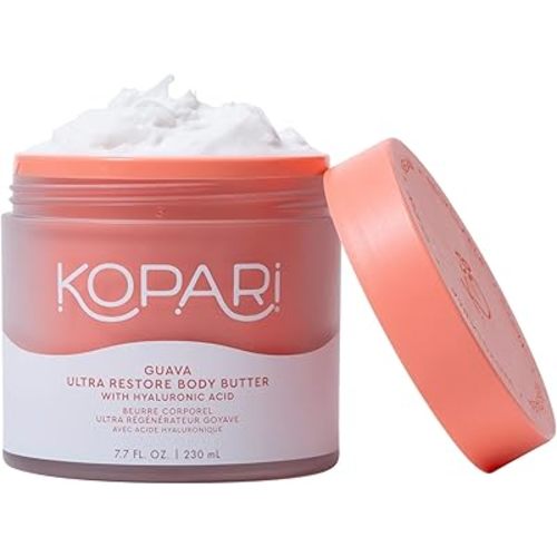 Kopari Ultra Restore Body Butter, Whipped Lightweight Formula, Hyaluronic Acid & Mango Seed Butter, Deep & Long-Lasting Moisture, Guava 7.7 oz