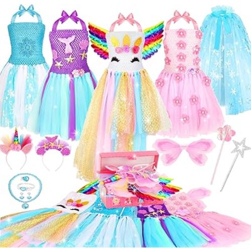 18 Pcs Princess Dress up for Little Girls,Toddler Role Play Dress Up Toys Costume Set Birthday Christmas Party Gifts for Girls Age 3 4 5 6 Years Old